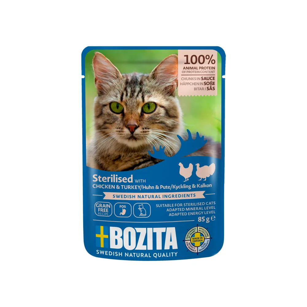 [3644] Bozita Tavuklu ve Hindili Sos İçinde Kısırlaştırılmış Kedi Yaş Maması 85g