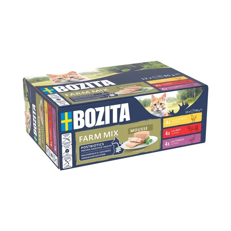 Bozita Tavuklu, Sığır Etli ve Hindili Mus Yetişkin Kedi Yaş Maması Çoklu Konserve 12x85g